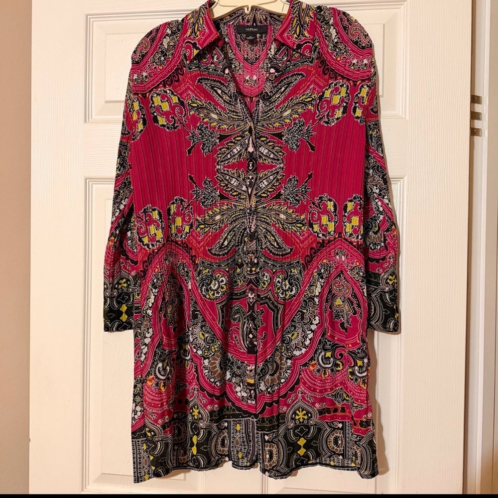 Alfani Extra Long Tunic Shirt Stretch Knit Blouse Or Mini Dress Size 12 Casual